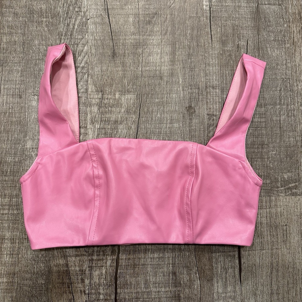 Edikted Faux Leather Crop Top Small Pink Bustier Tank Square‎ Neck Zip Back NWT